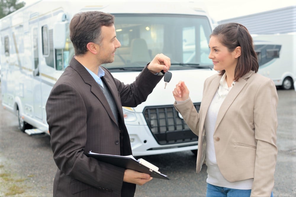 Woman buying a caravan